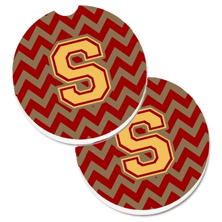 Carolines Treasures Letter S Chevron Garnet and Gold Set of 2 Cup Holder Car Coaster CJ1048-SCARC